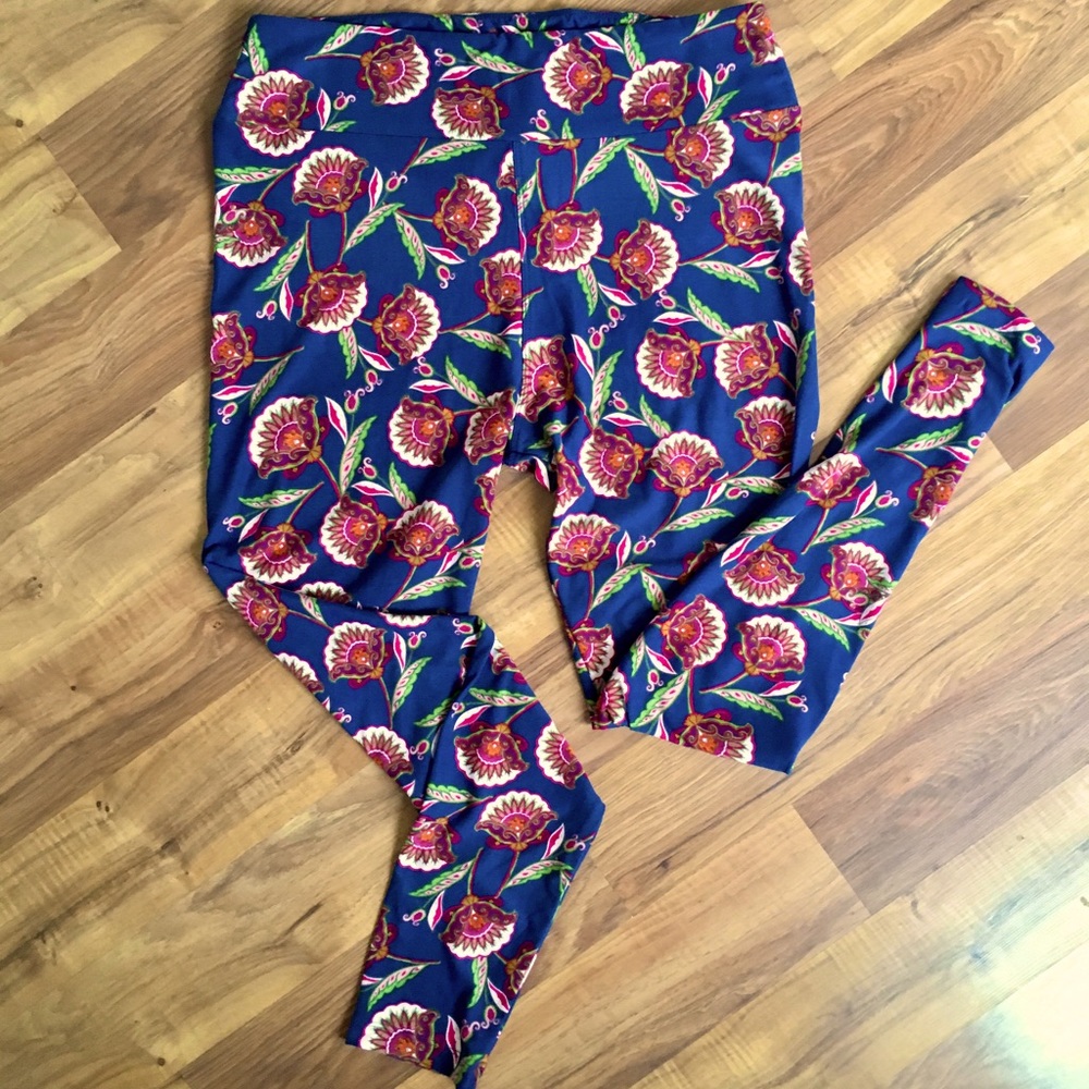 NWOT TC (12-18) LuLaRoe Leggings, mallard blue moss mulberry